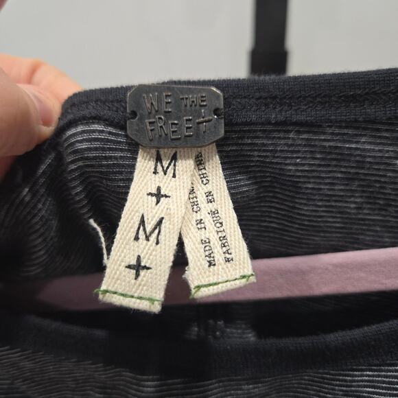 NWT Free People Black Stripe Cap Sleeve Fitted Top Shirt Medium - Picture 5 of 7